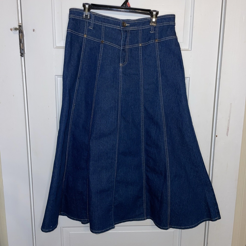 Vintage NWOT Dark Wash Long Flared Jean Skirt Duster Size 12 Prairie Cowgirl‎